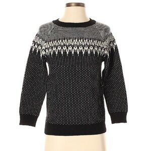 J. Crew Black and White Fair Isle Bobble Knit Wool Sweater S